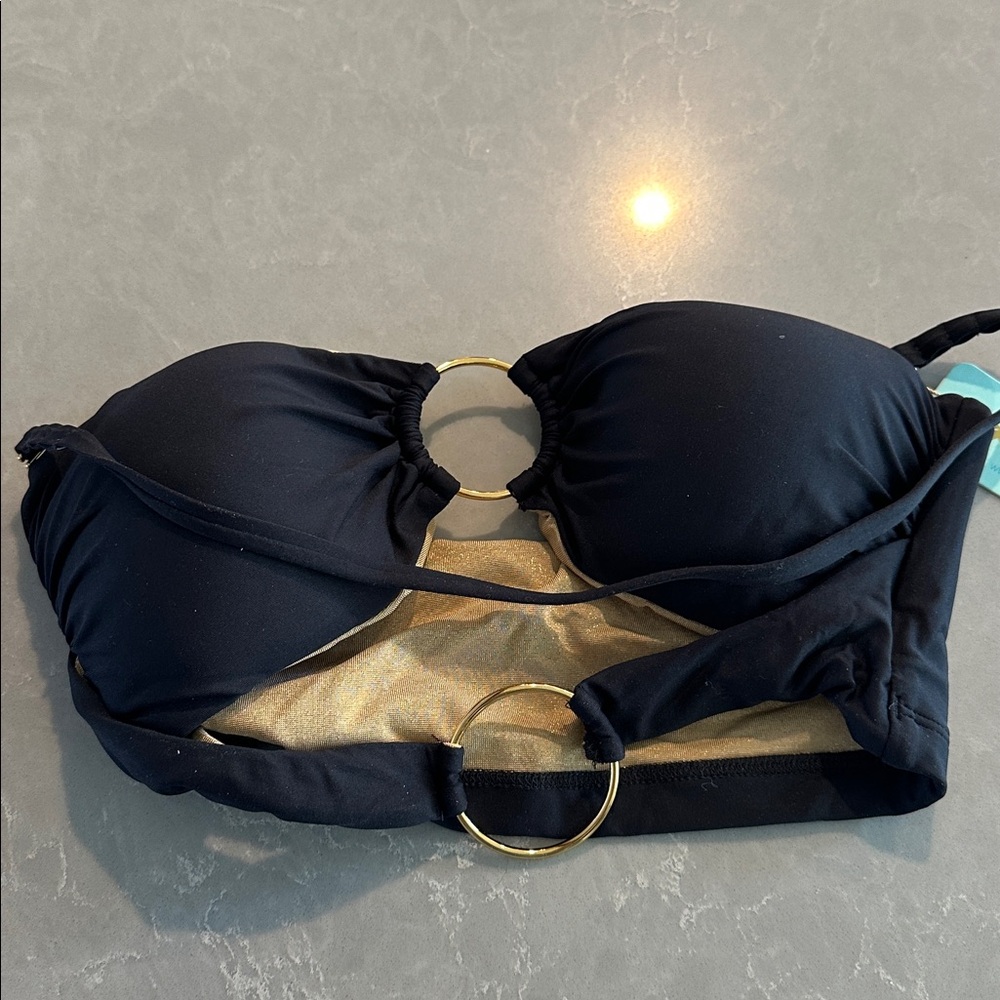 New LULI FAMA black jet set double loop bandeau swim bikini top size small - Picture 2 of 7